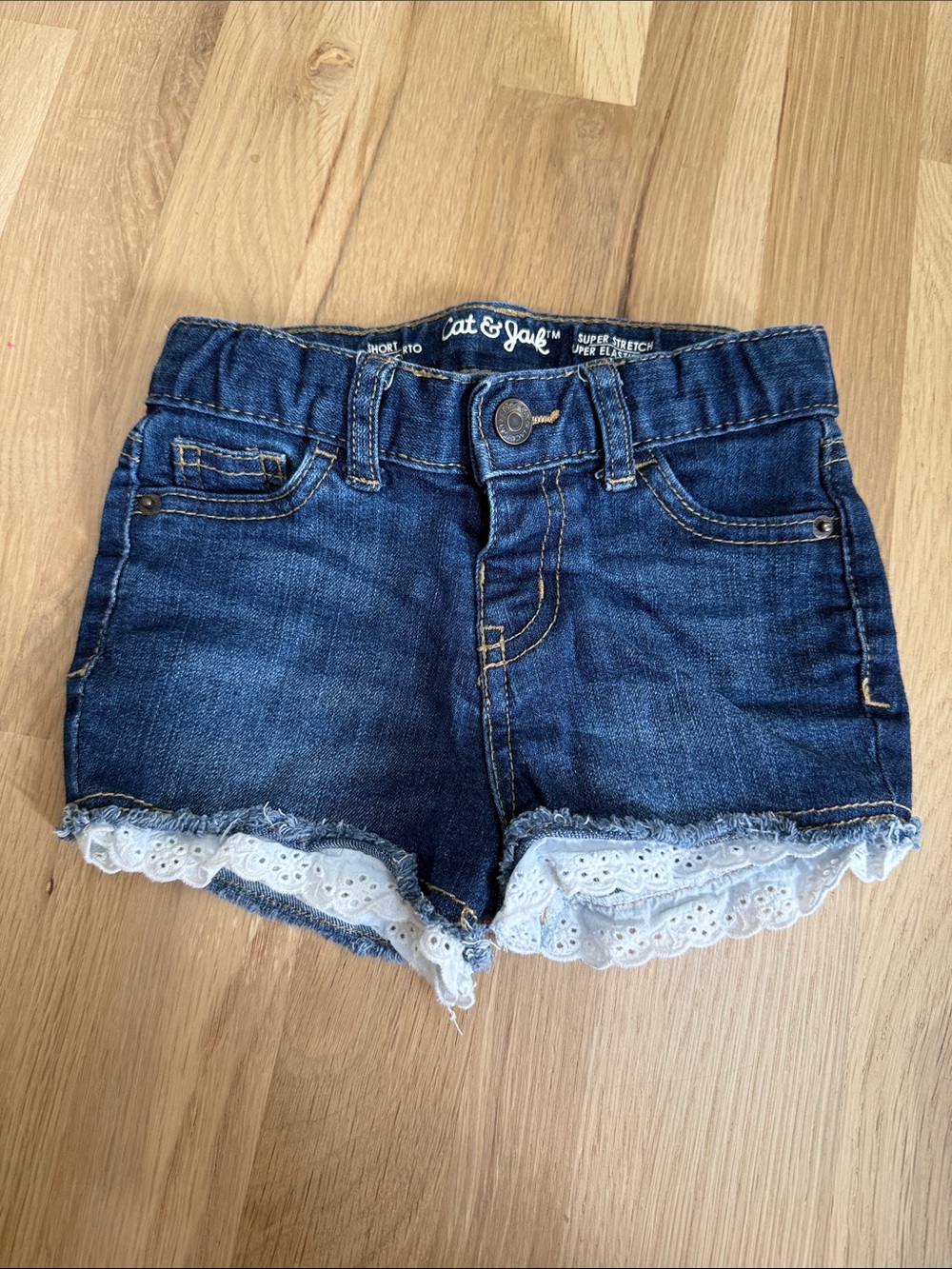Cat & Jack Dark Blue Denim Shorts with White Eyelet Trim
